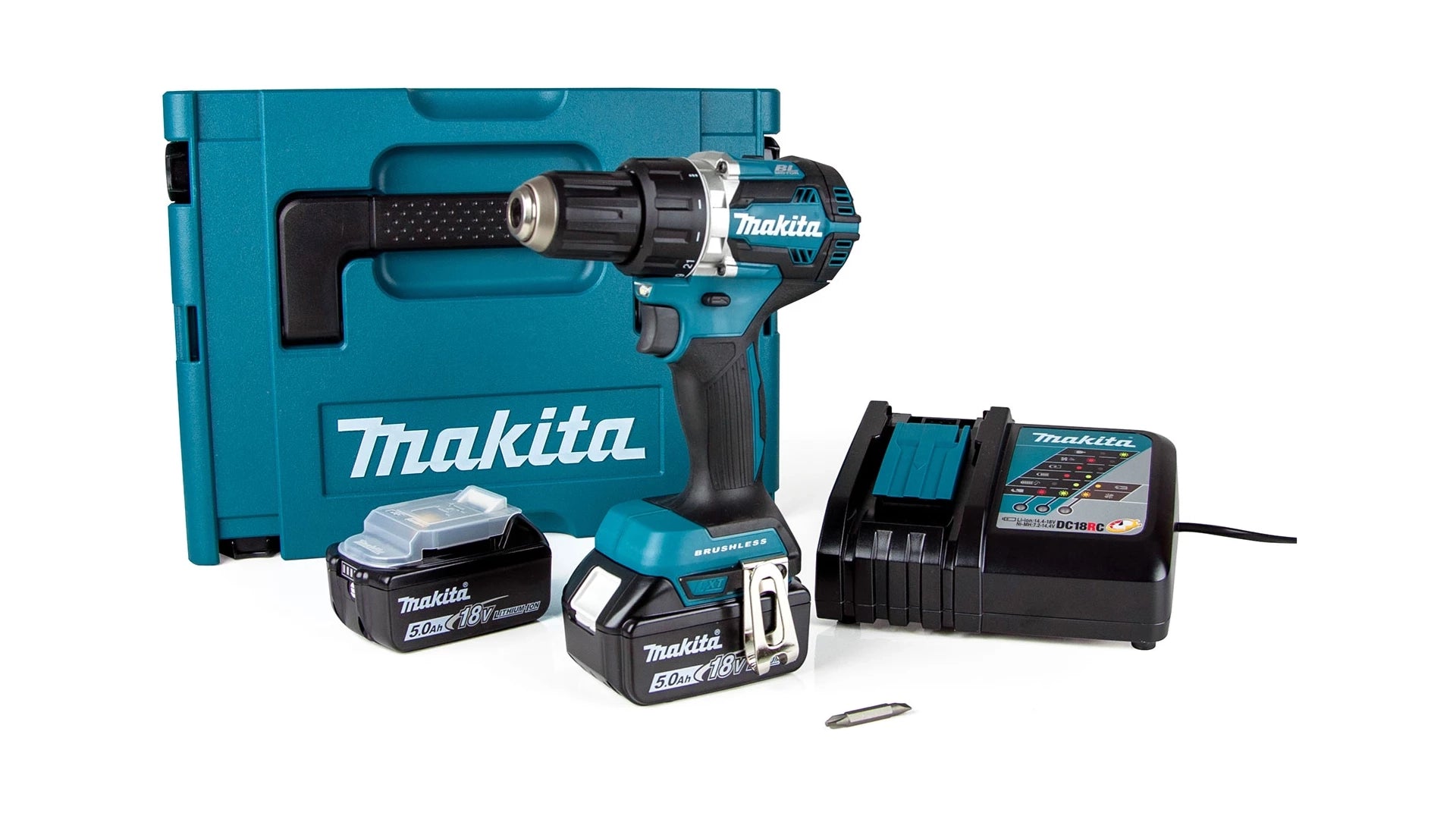 Makita Borrskruvdragare laddare 2x5Ah makpac DDF484RTJ 18V
