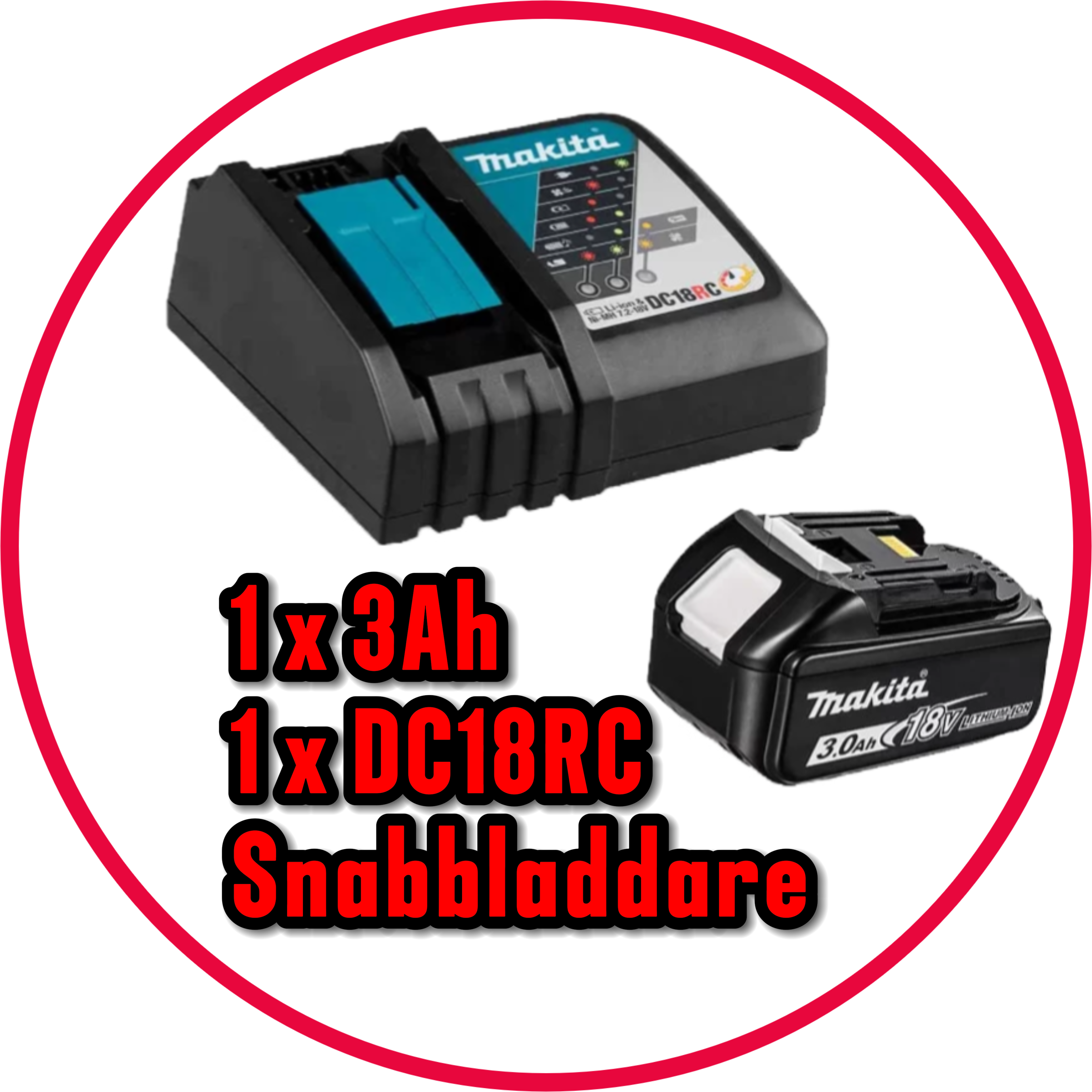 Makita Powerpack snabbladdare DC18RC S + 3Ah batteri BL1830 191A24-4