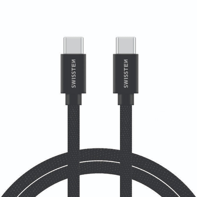 SWISSTEN Mobilkabel USB-C / USB-C Textil Svart 2M