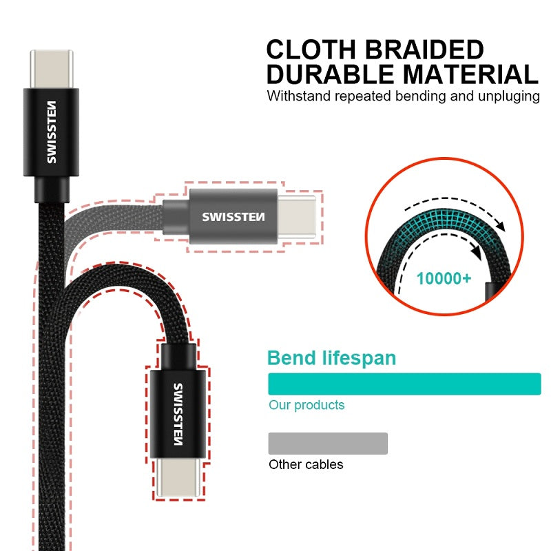 SWISSTEN Mobilkabel USB-C / Lightning C 2m Svart Textil