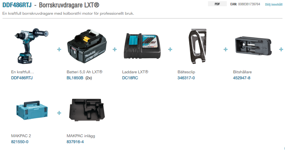 Makita Borrskruvdragare DDF486RTJ