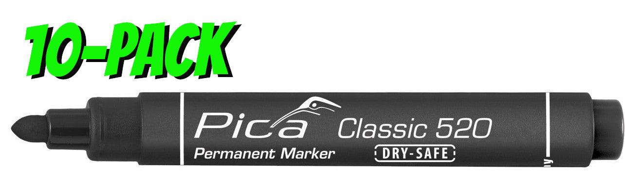 Pica Classic 520 tushpenna svart rund spets 10-pack
