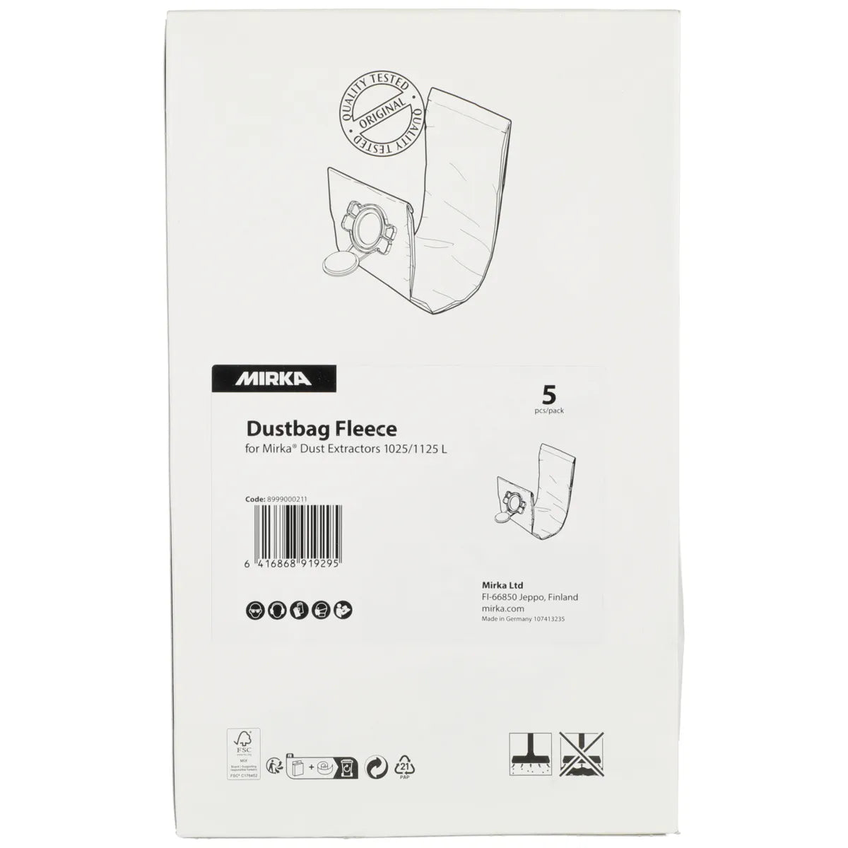 Dammpåsar i fleece för Mirka DE 1025, 1125 L 5-pack