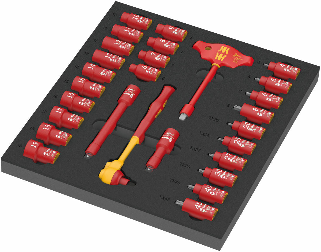 9726 Skumgummiinsats 8007 B VDE Zyklop VDE spärrhandtagssats 1, 28 delar till Wera 9700 Tool Rebel-verktstadsvagn