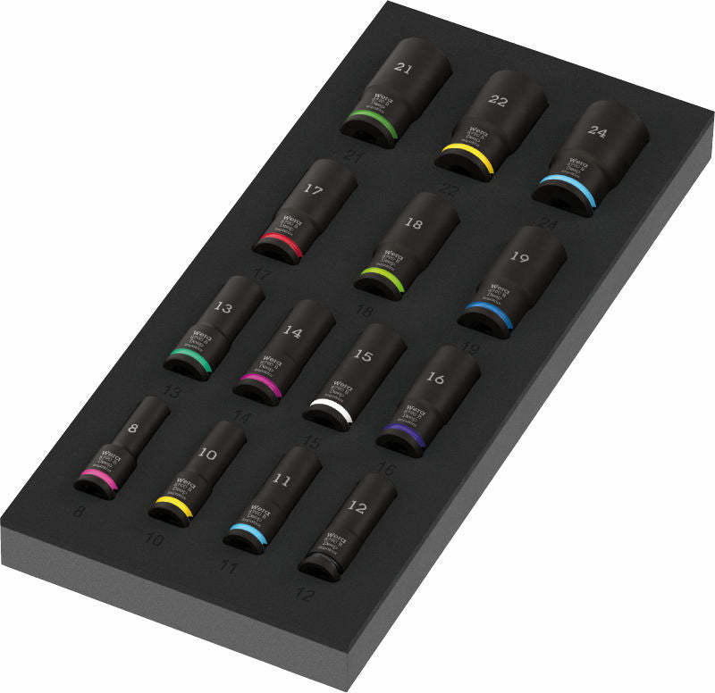9728 Skumgummiinsats Zyklop B, 3/8" Impaktor Deep hylsmejselinsats-sats 1, 15 delar till Wera Tool Rebel-verktstadsvagn