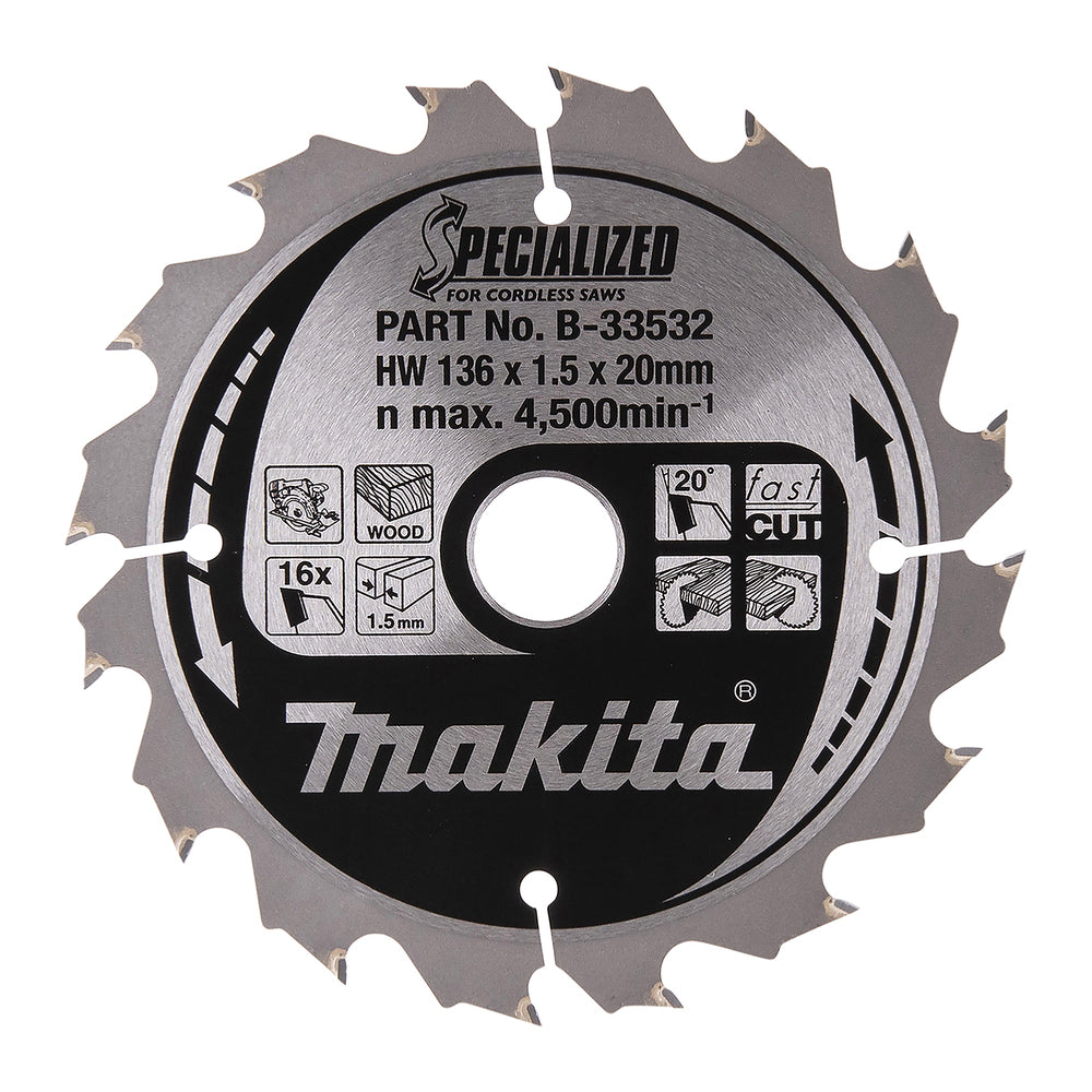 Makita Sågklinga Specialized  T.C.T, 136 x 20 mm, 16 T Trä B-33532