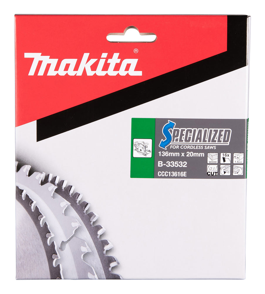 Makita Sågklinga Specialized  T.C.T, 136 x 20 mm, 16 T Trä B-33532