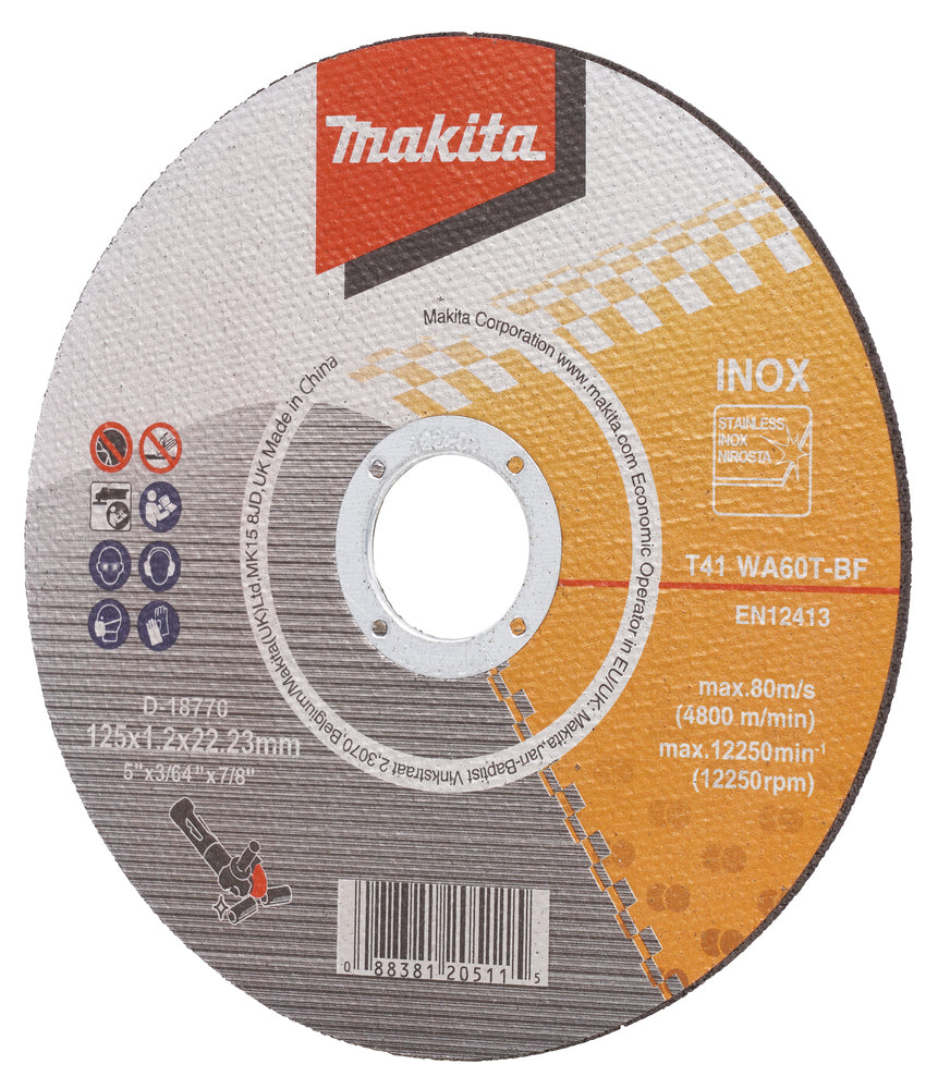 Makita Kapskiva för rostfritt stål och aluminium, 125 x 1,2 x 22,23 mm - D-18770 1-pack