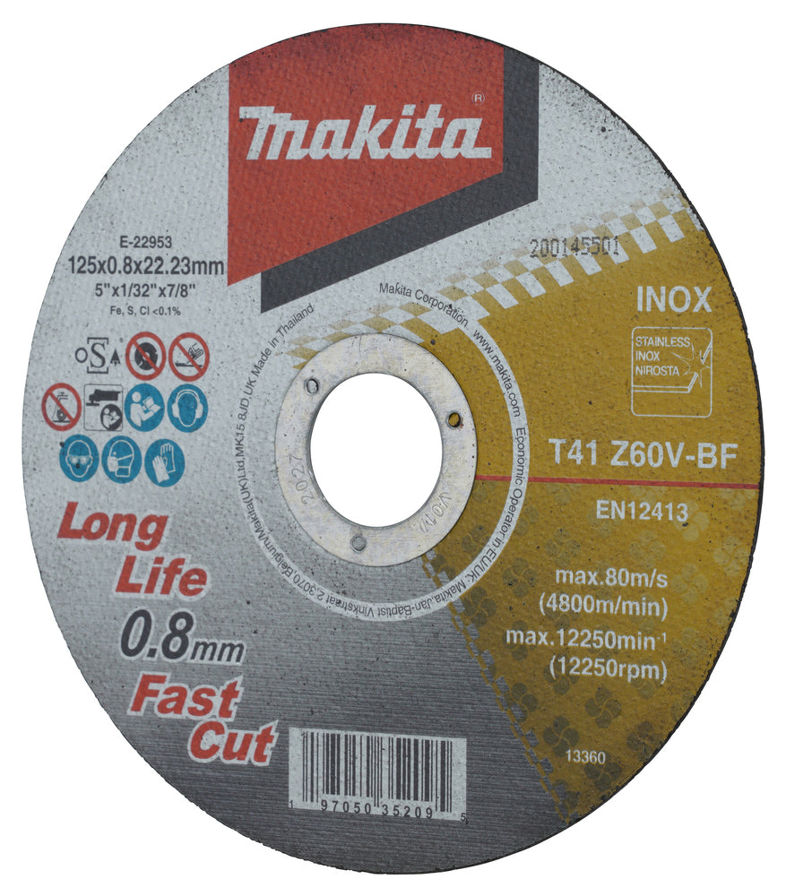Kapskiva extra tunn Metall/Rostfritt 125 x 0,8 x 22,23 mm E-22953