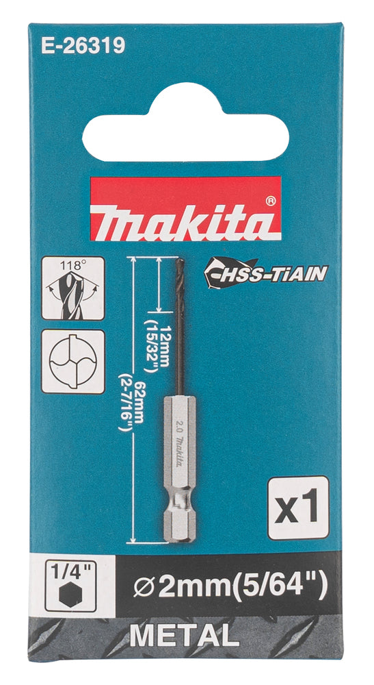 Makita HSS-TiAlN-metallborr 2,0 x 62 mm – E-26319 – vy 2