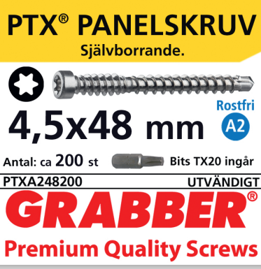 Grabber PTX Rostfri syrafast Trall och Panelskruv