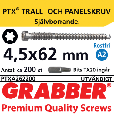 Grabber PTX Rostfri syrafast Trall och Panelskruv