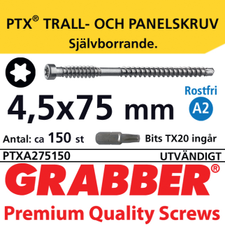 Grabber PTX Rostfri syrafast Trall och Panelskruv