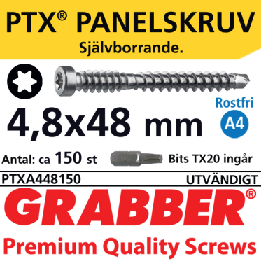 Grabber PTX Rostfri syrafast Trall och Panelskruv