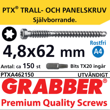 Grabber PTX Rostfri syrafast Trall och Panelskruv