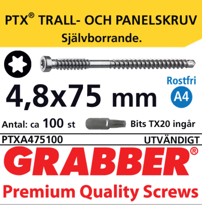 Grabber PTX Rostfri syrafast Trall och Panelskruv
