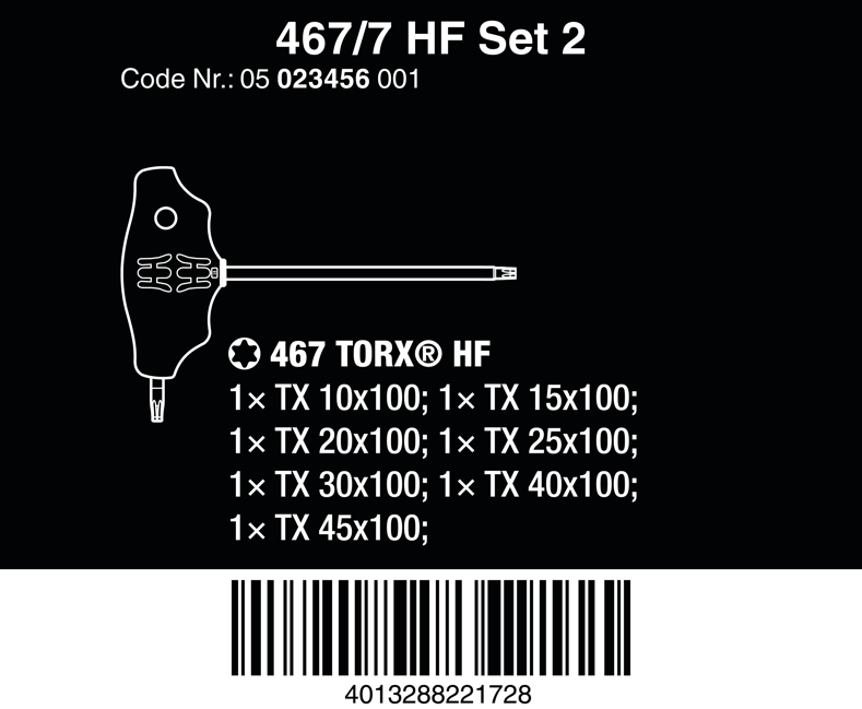 Wera 467/7 TORX® HF Set 2 T-handtag med hållarfunktion, 7 delar