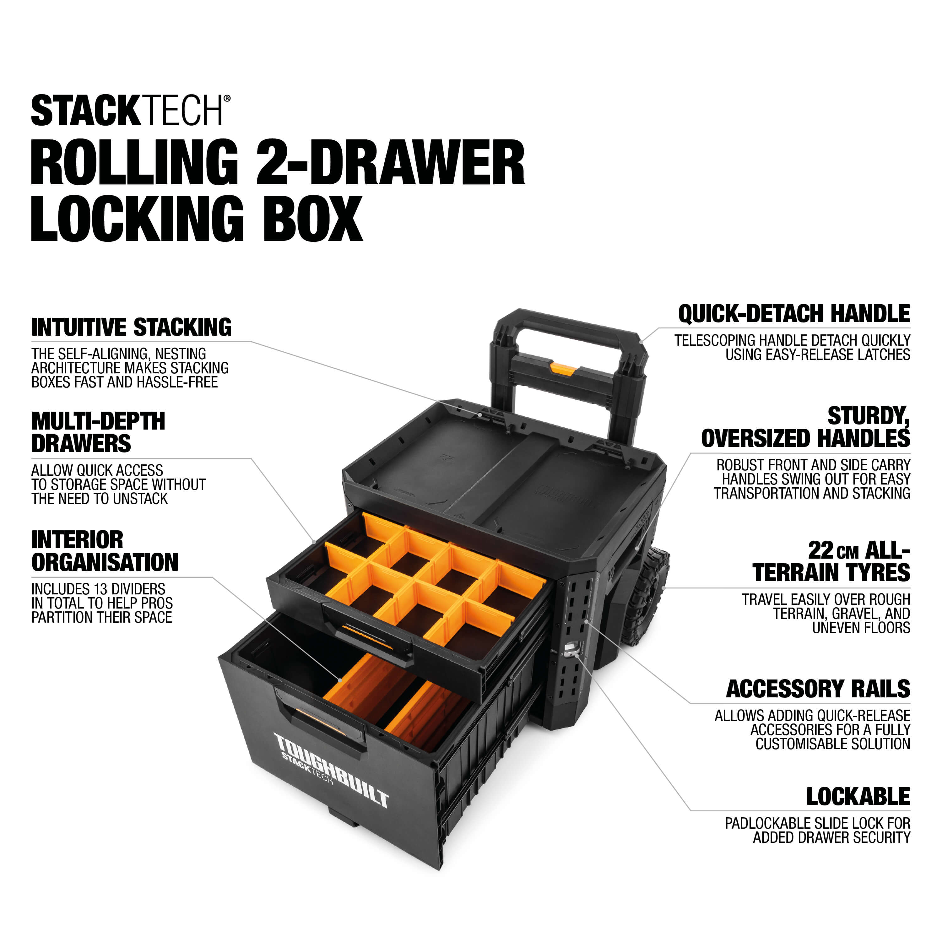 Toughbuilt StackTech Rolling 2-drawer toolbox TB-B1-D-R92