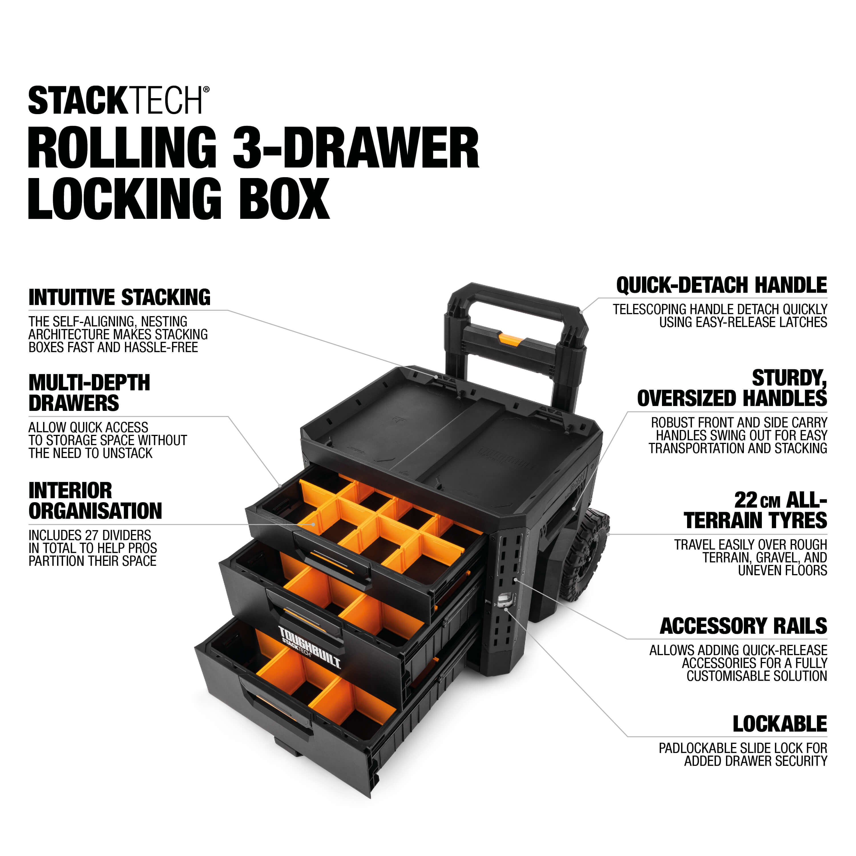Toughbuilt StackTech Rolling 3-drawer toolbox TB-B1-D-R93