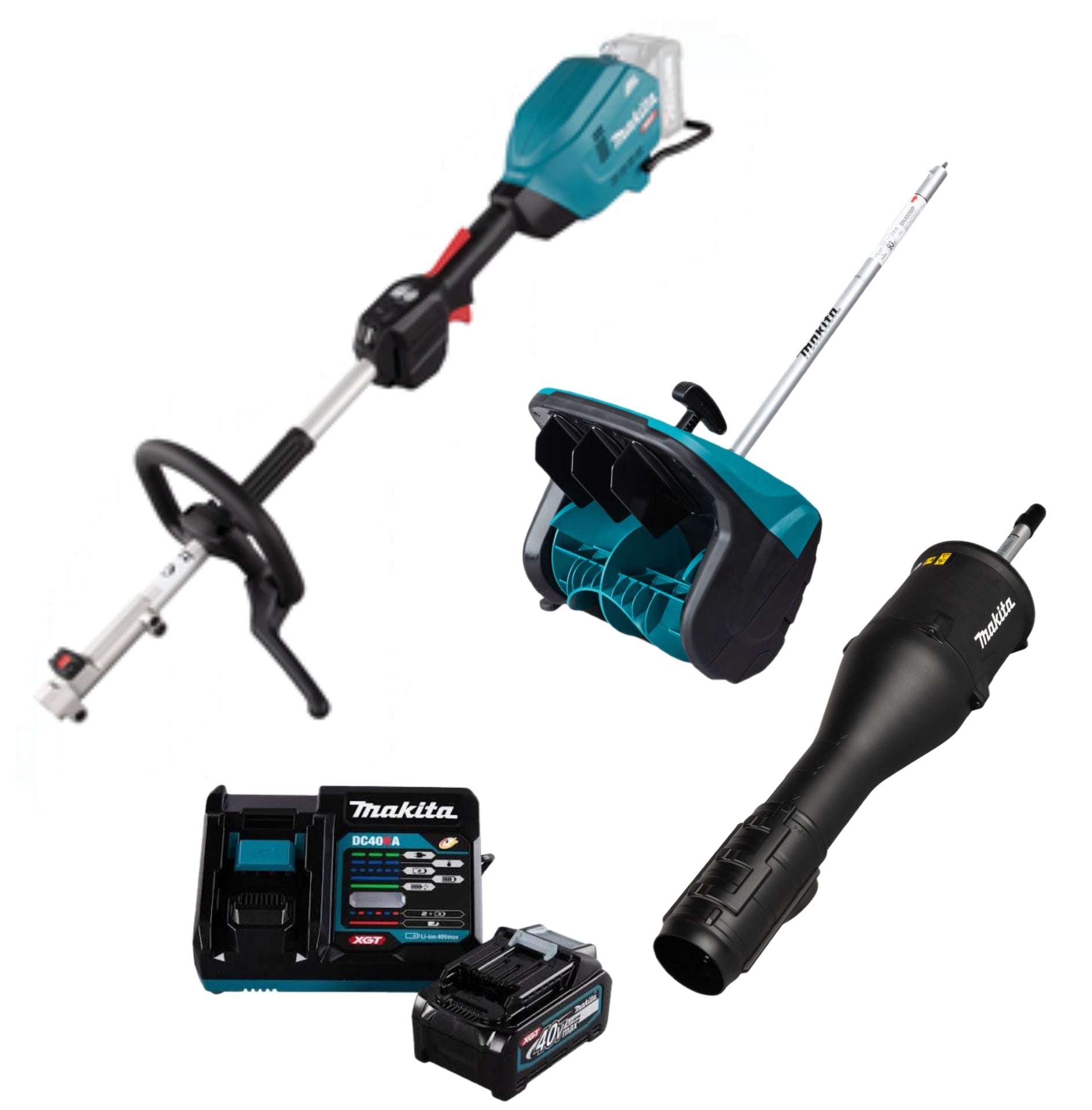 Makita Kombimasinpaket 40V UX01G + Snöskyffel + Lövblås +4Ah +Snabbladdare