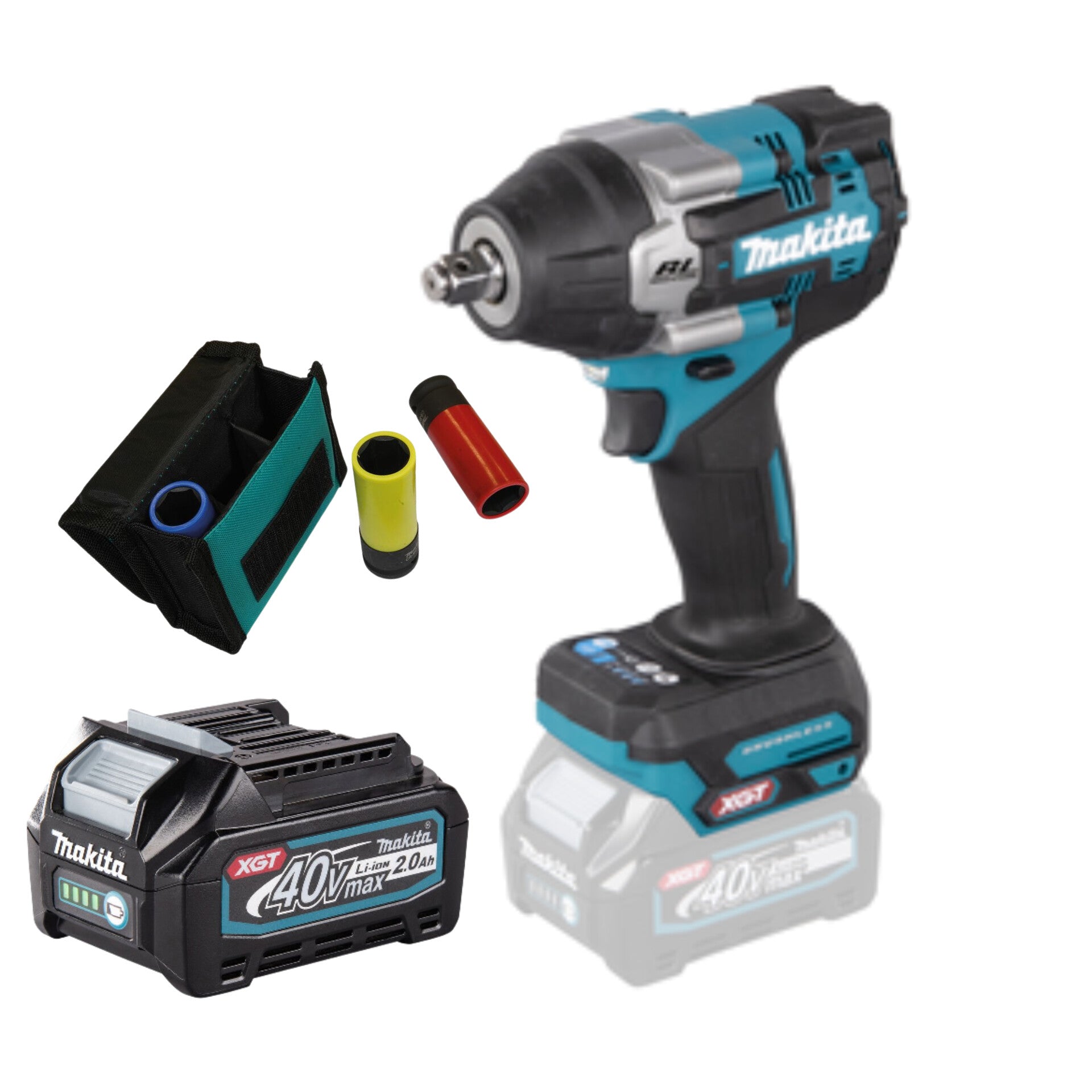 Makita Mutterdragare XGT 40V - TW007GZ +2Ah batteri + 17/19/21 krafthylsor