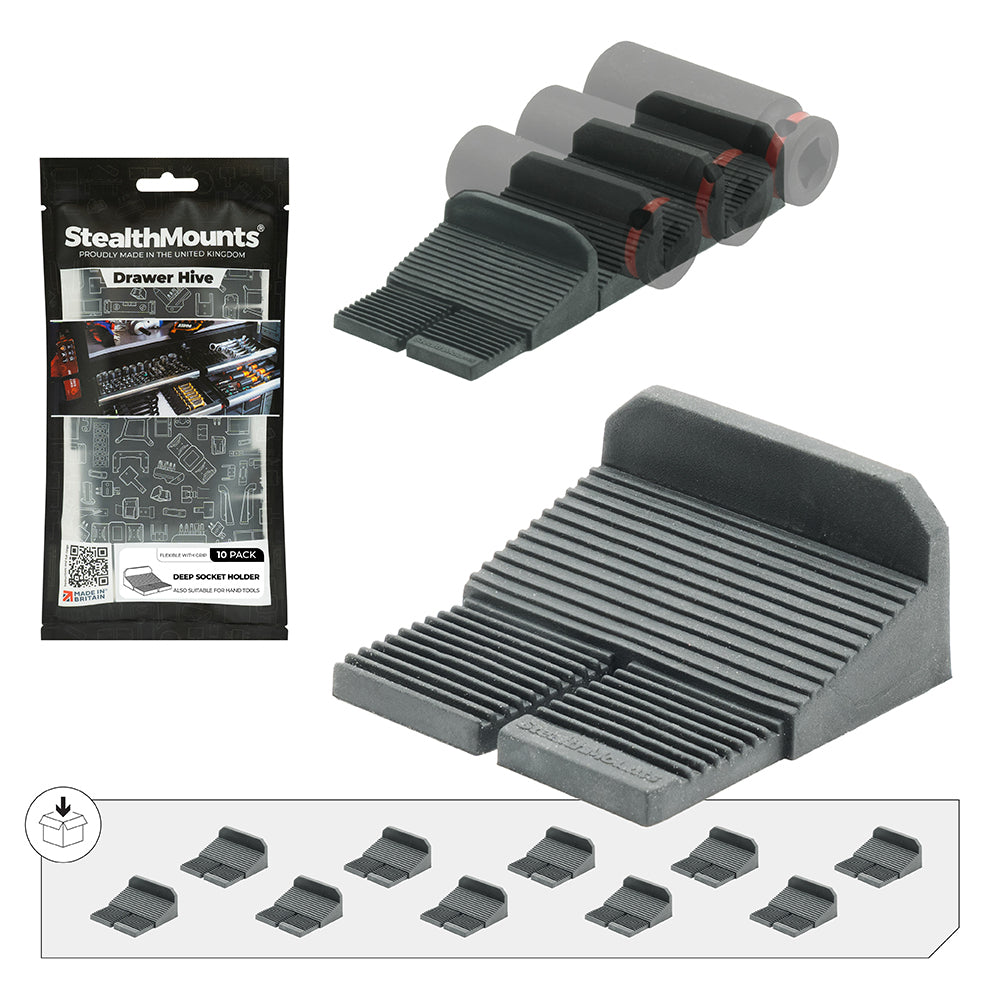 StealthMounts Drawer Hive Deep Socket Holder 10-Pack- DHSP-SW-SK-10