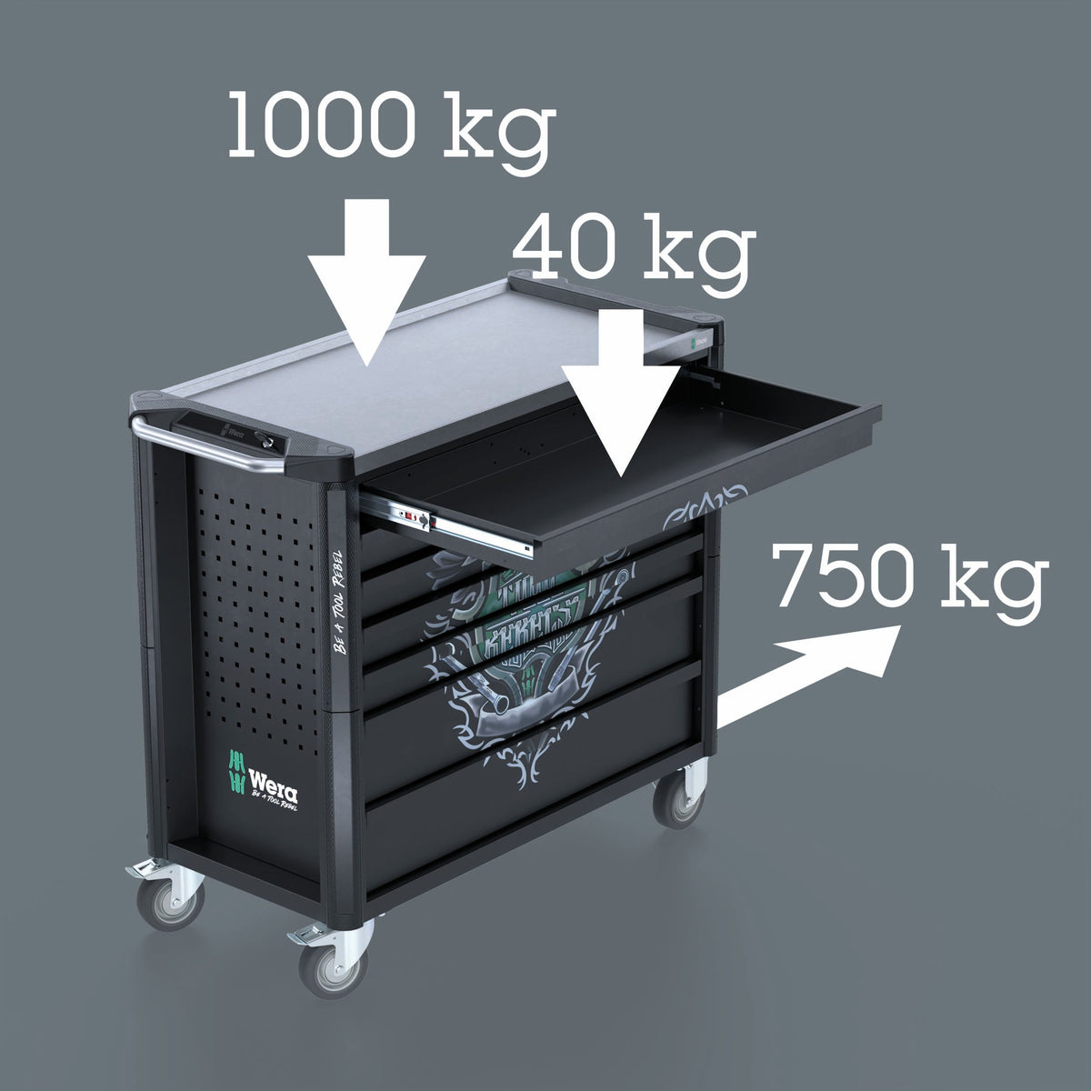 Wera 9801 Tool Rebel verkstadsvagn Stainless XXL, utan verktyg