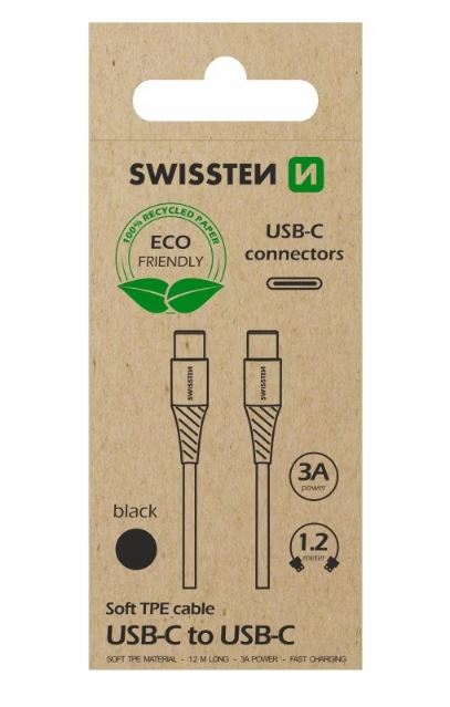 SWISSTEN Mobilkabel USB-C / USB-C Kabel Svart 1,2M