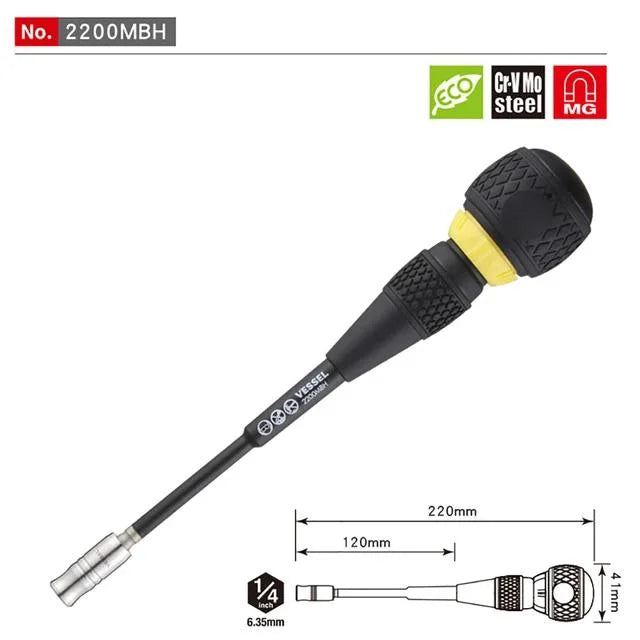 Vessel 2200MBH Ball Grip spärrskruvmejsel med bitshållare