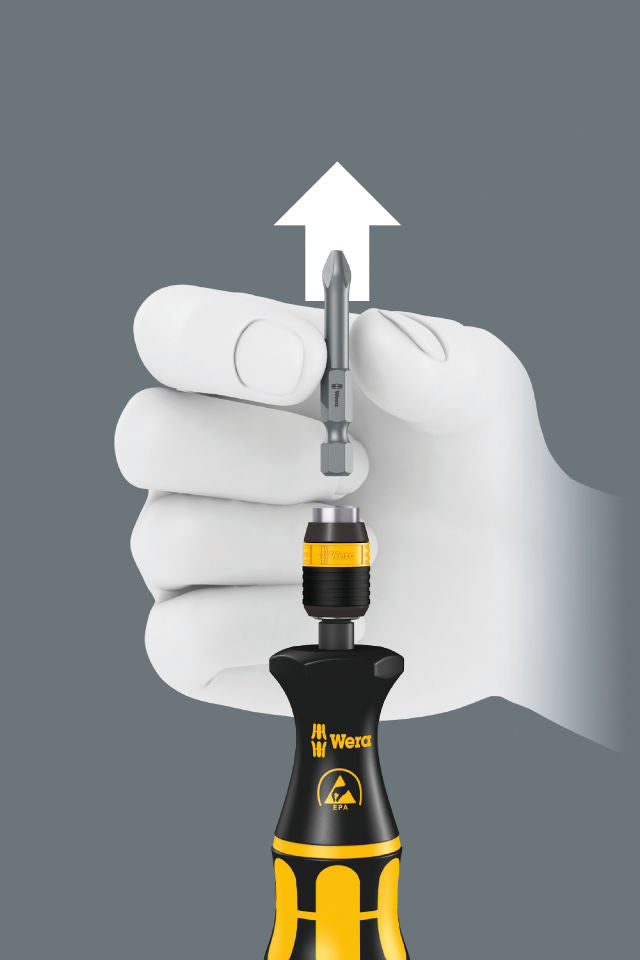 Serie 7400 ESD Kraftform förinställd, inställbar momentskruvmejsel (0,1–1,2 Nm) med Rapidaptor-snabbfäste