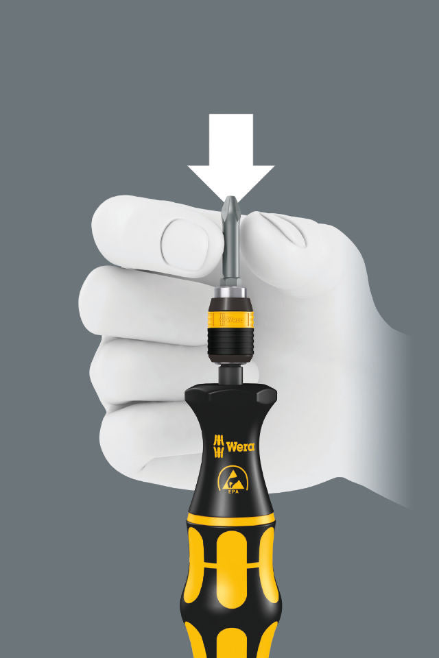 Serie 7400 ESD Kraftform förinställd, inställbar momentskruvmejsel (0,1–1,2 Nm) med Rapidaptor-snabbfäste