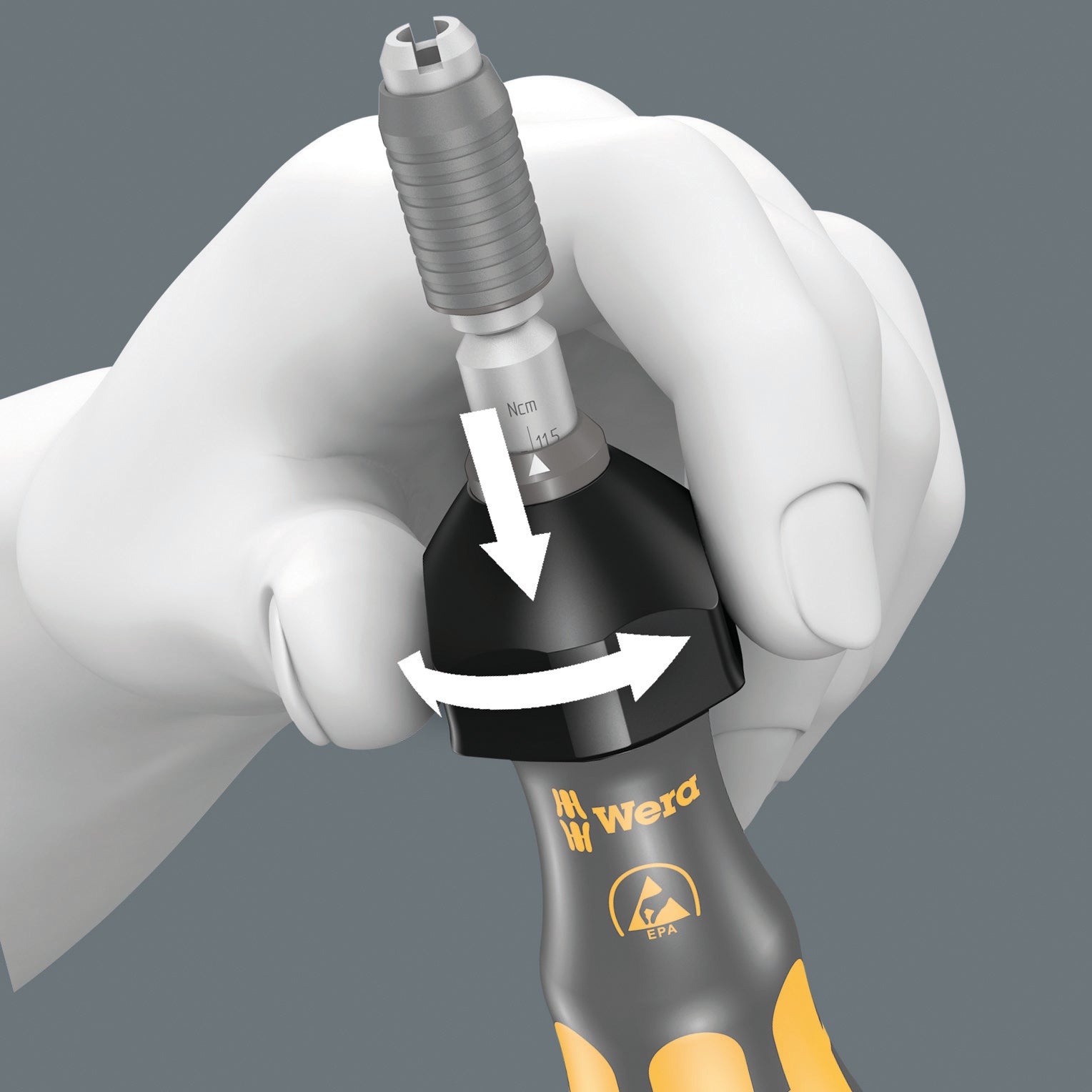 Wera Serie 7400 Kraftform ESD inställbar momentskruvmejsel (0,1–1,0 Nm) med snabbfäste