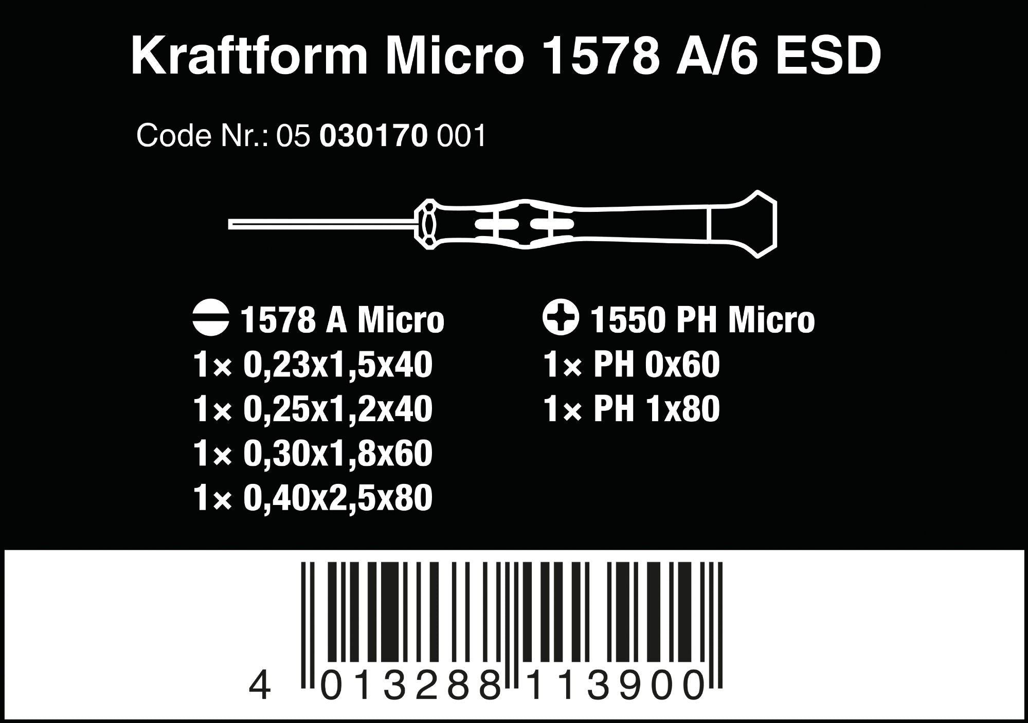 Wera 1578 A/6 ESD Elektriker-skruvmejselsats + rack, 6 delar