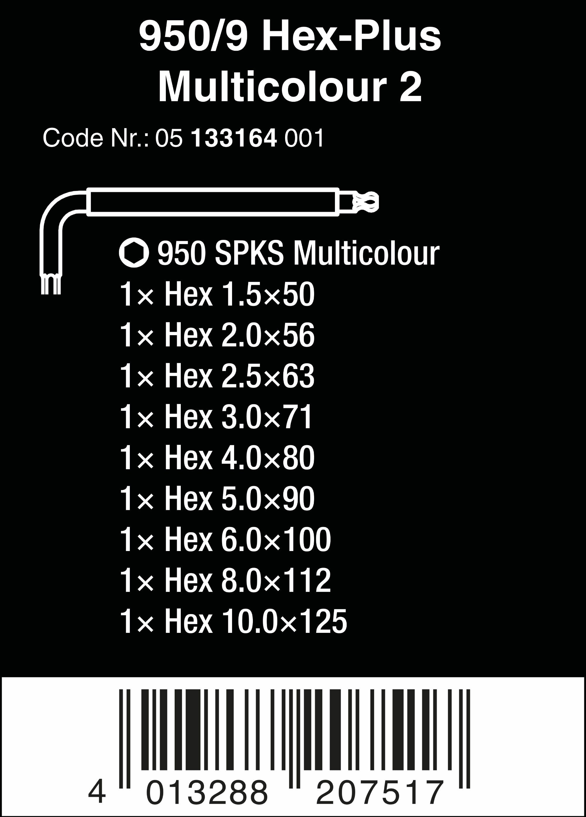 Wera 950/9 Hex-Plus Multicolour 2 Vinkelskruvmejselsats metriska mått, BlackLaser