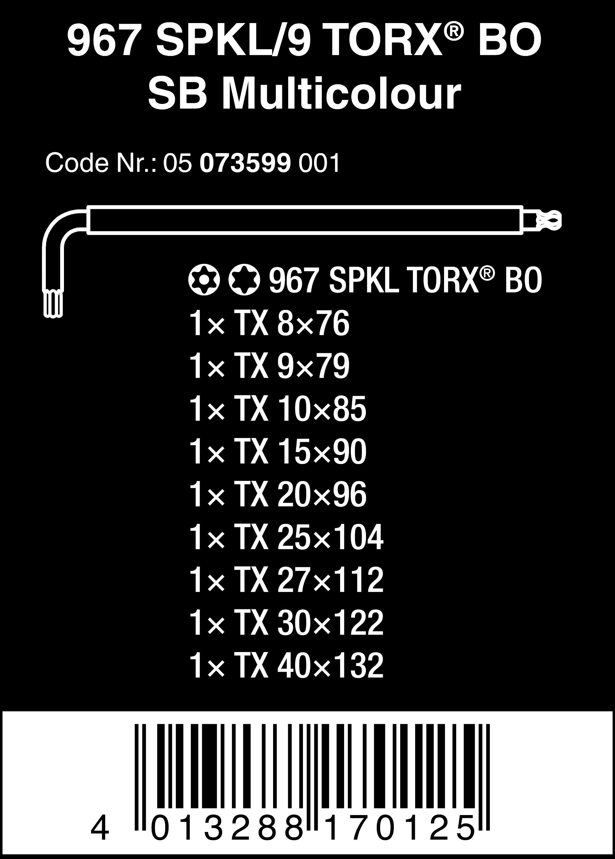 Wera 967 SPKL/9 L-Keys Set för TORX, 9 nycklar Multicolour