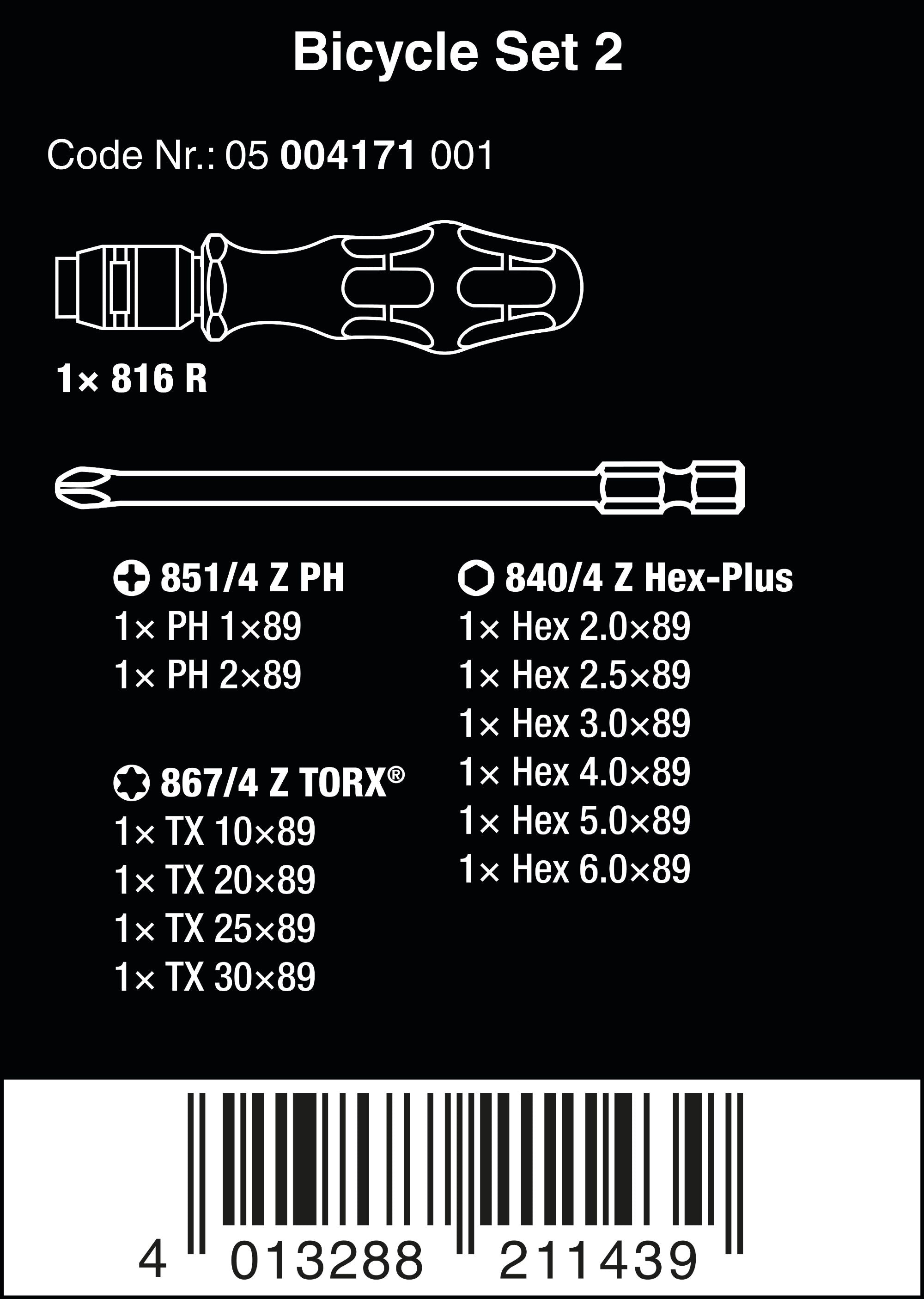 Wera cykelset 2 Kompakt mejselsats med 12st 89mm bitsar