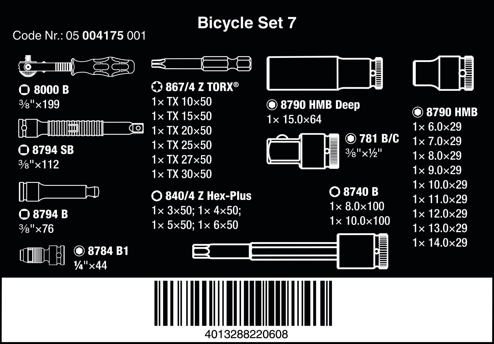 Wera Cykelset 7 Zyklop Speed 3/8 spärrskaft hyls- & bitsset