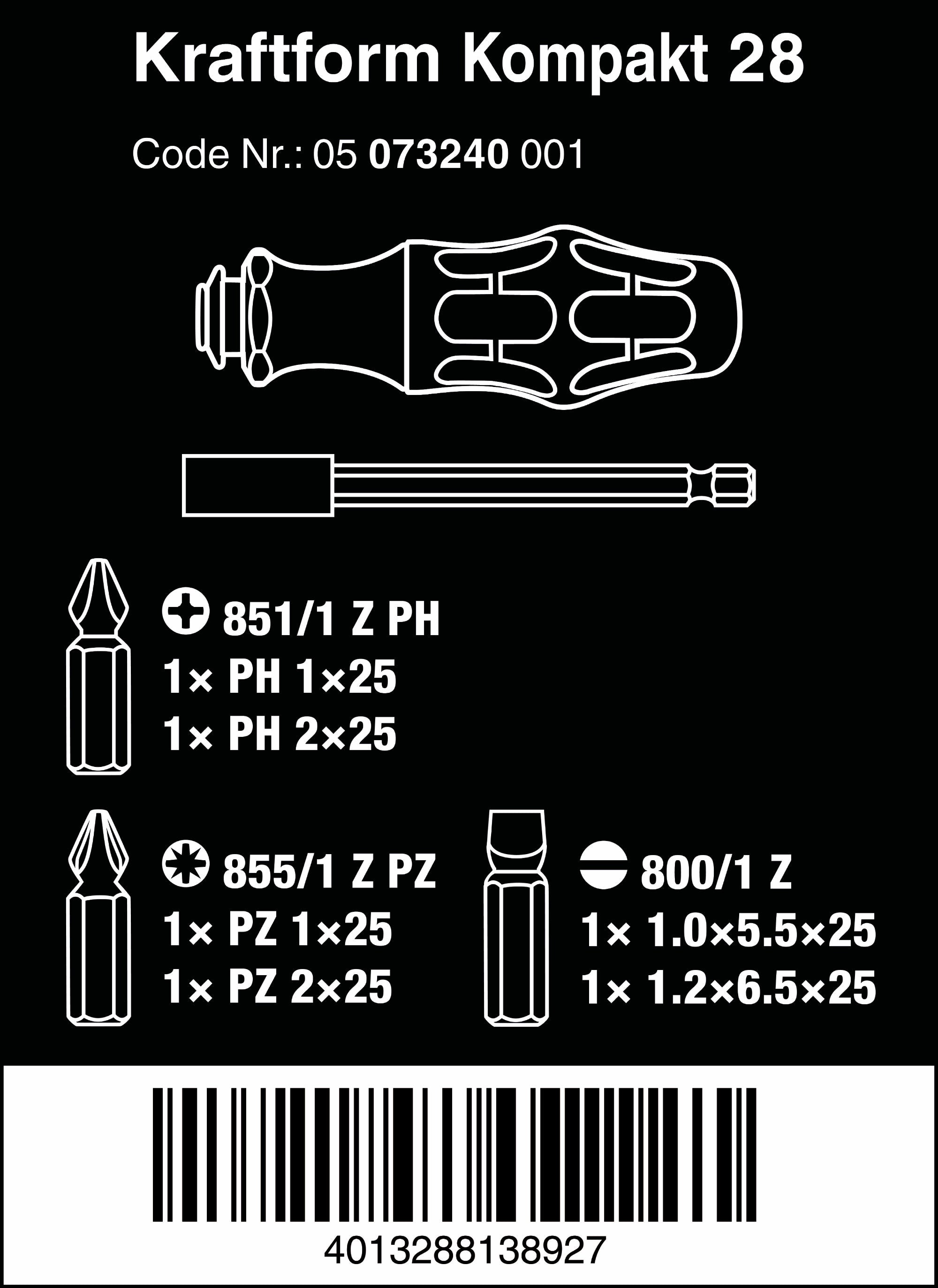 Wera Bitsmejsel Kraftform Kompakt 28 med magnetisk bitshållare