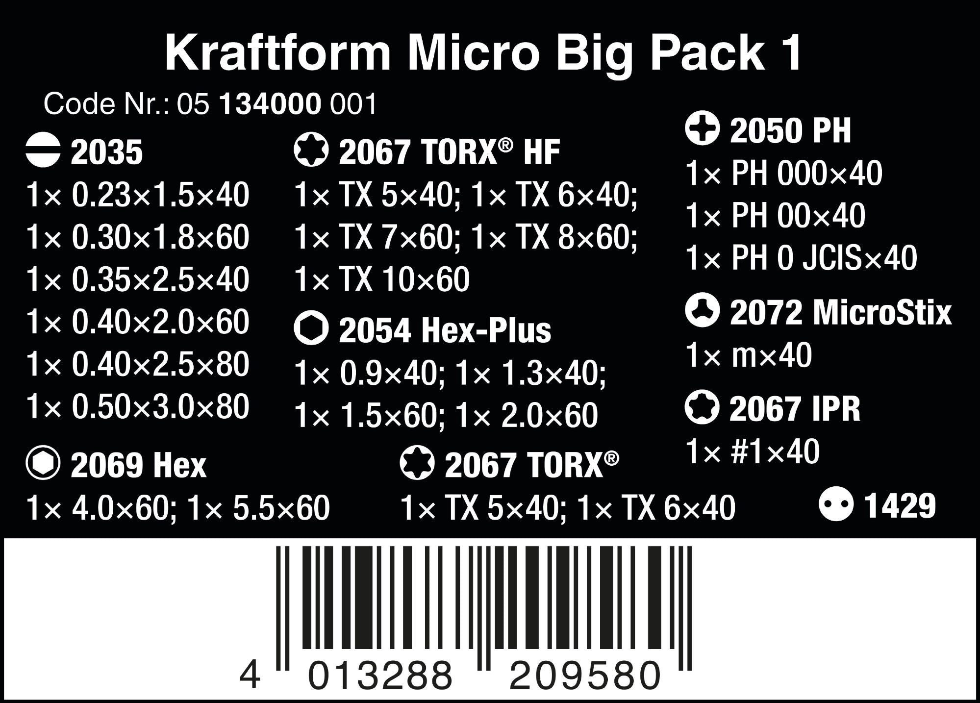 Wera Kraftform Micro Big Pack 1 Elektriker-skruvmejselsats