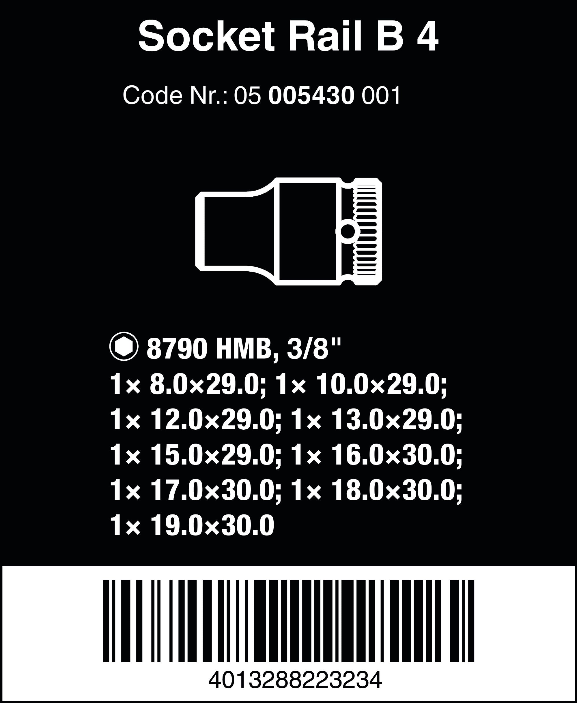 Wera Hyls-magnetlist B 4 Zyklop hylsmejselinsats-sats, 3/8"-fattning, 9 delar