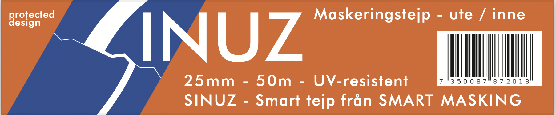 Sinuz. Maskeringstejp ute / inne. 50m 25mm.