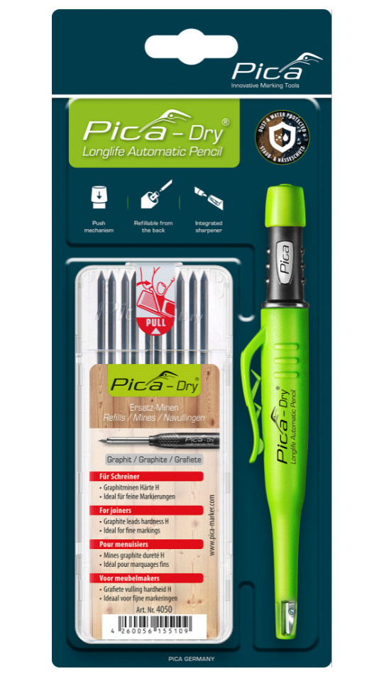 Pica Dry Märkpenna och reservstift Graphite hårdhet H för snickare