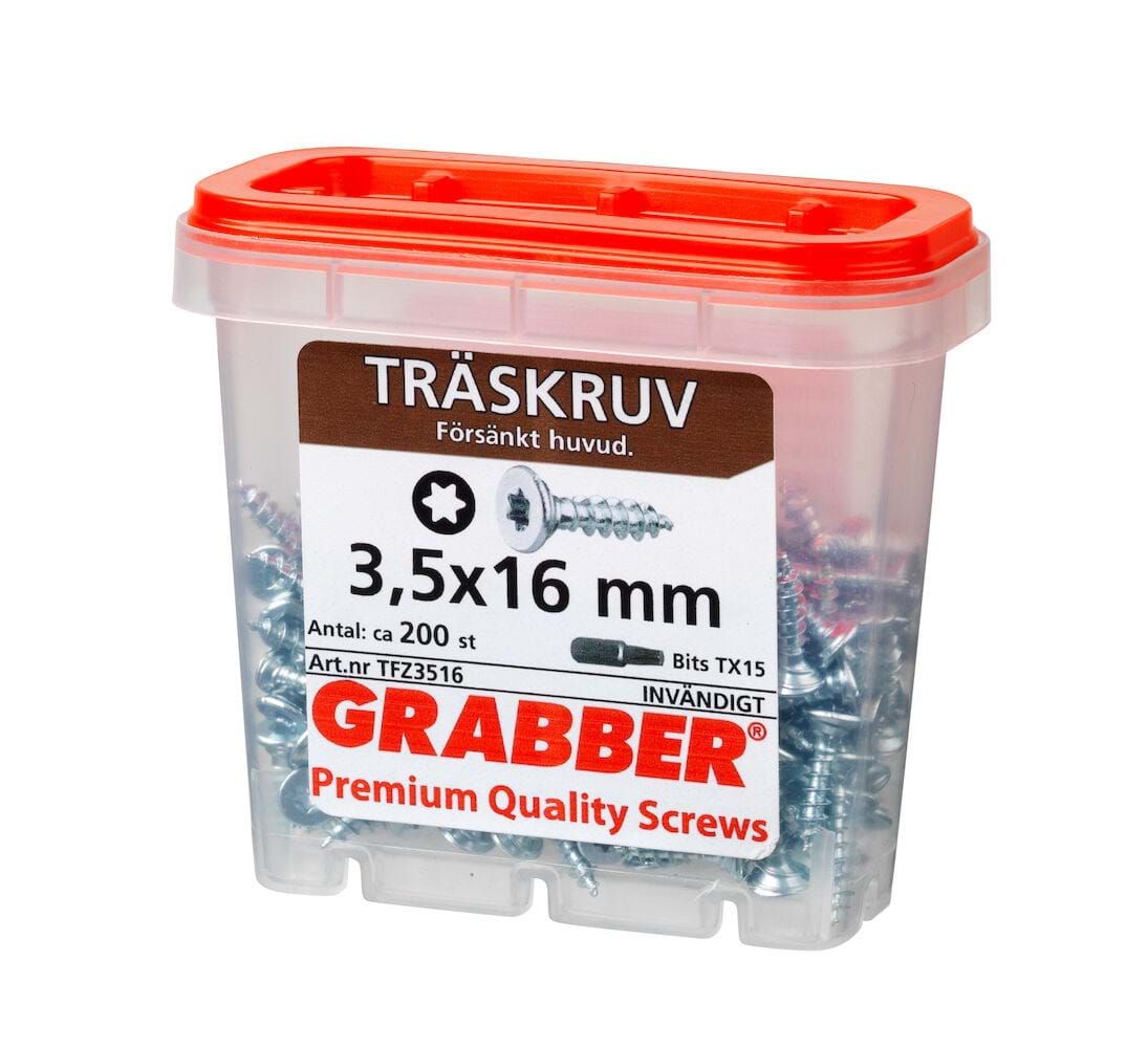 Grabber Träskruv TFZ 3,0-4,5mm Inomhusskruv