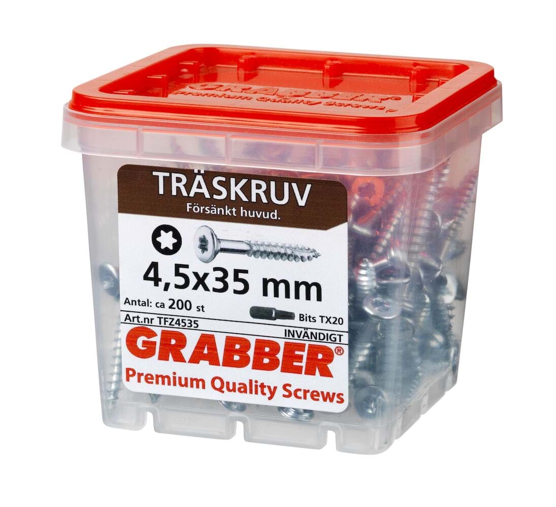 Grabber Träskruv TFZ 3,0-4,5mm Inomhusskruv