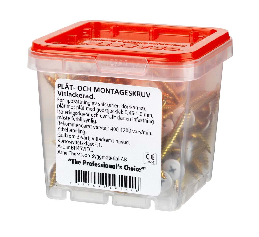 Grabber BH45VITC 4,2x45 100-pack vitt huvud Plåt- och Montageskruv Inomhus