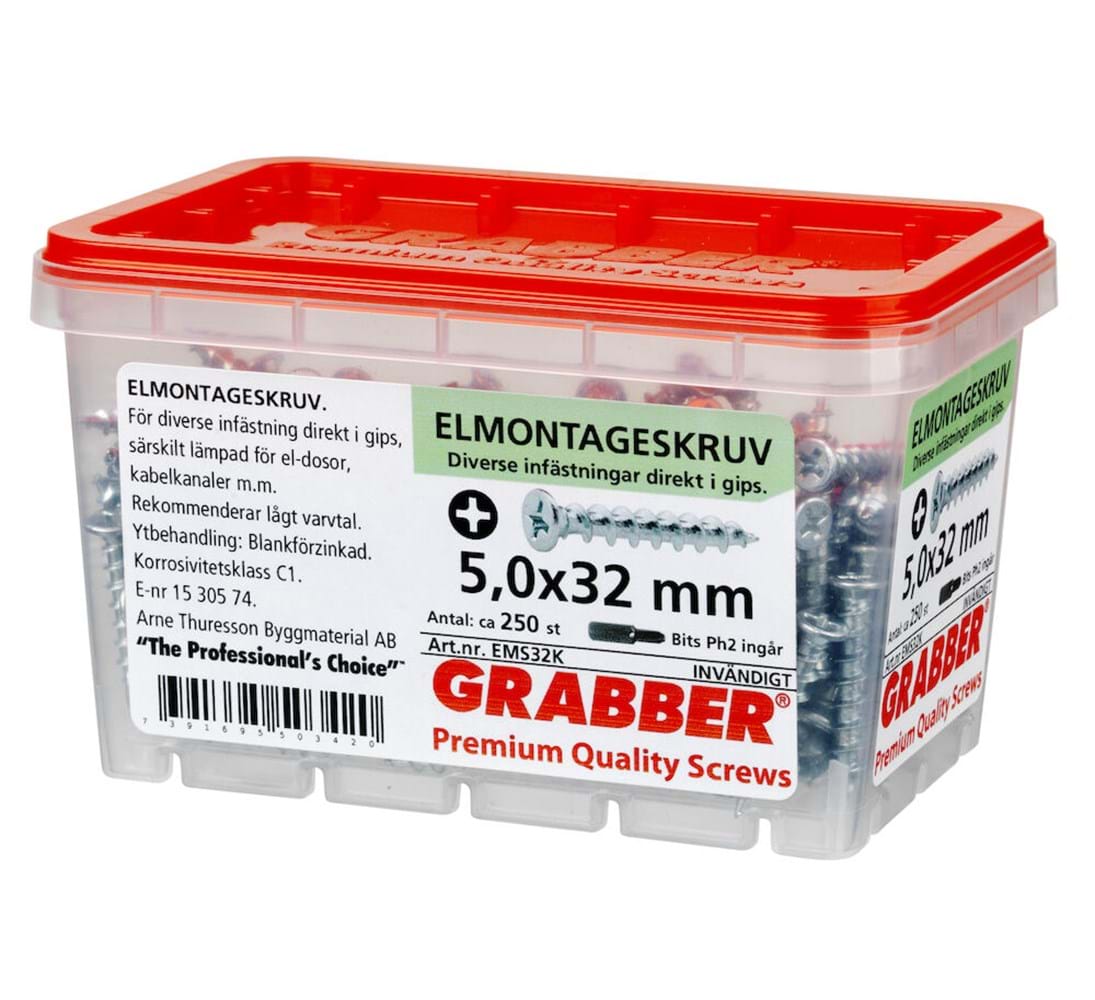Grabber EMS32K 5,0x32 250-pack Elmontageskruv - Inomhus