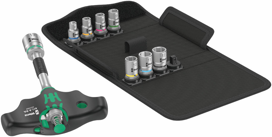 Wera Kraftform Kompakt 400 RA sats 2, 9 delar T-handtag spärr 1/4 fyrkant hylsfäste