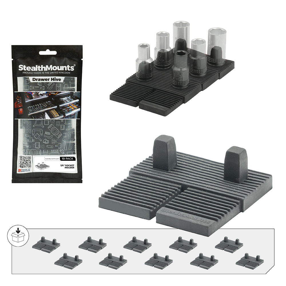 StealthMounts Drawer Hive 1/4" Socket Holder 10-Pack- DHSP-1/4-SK-10