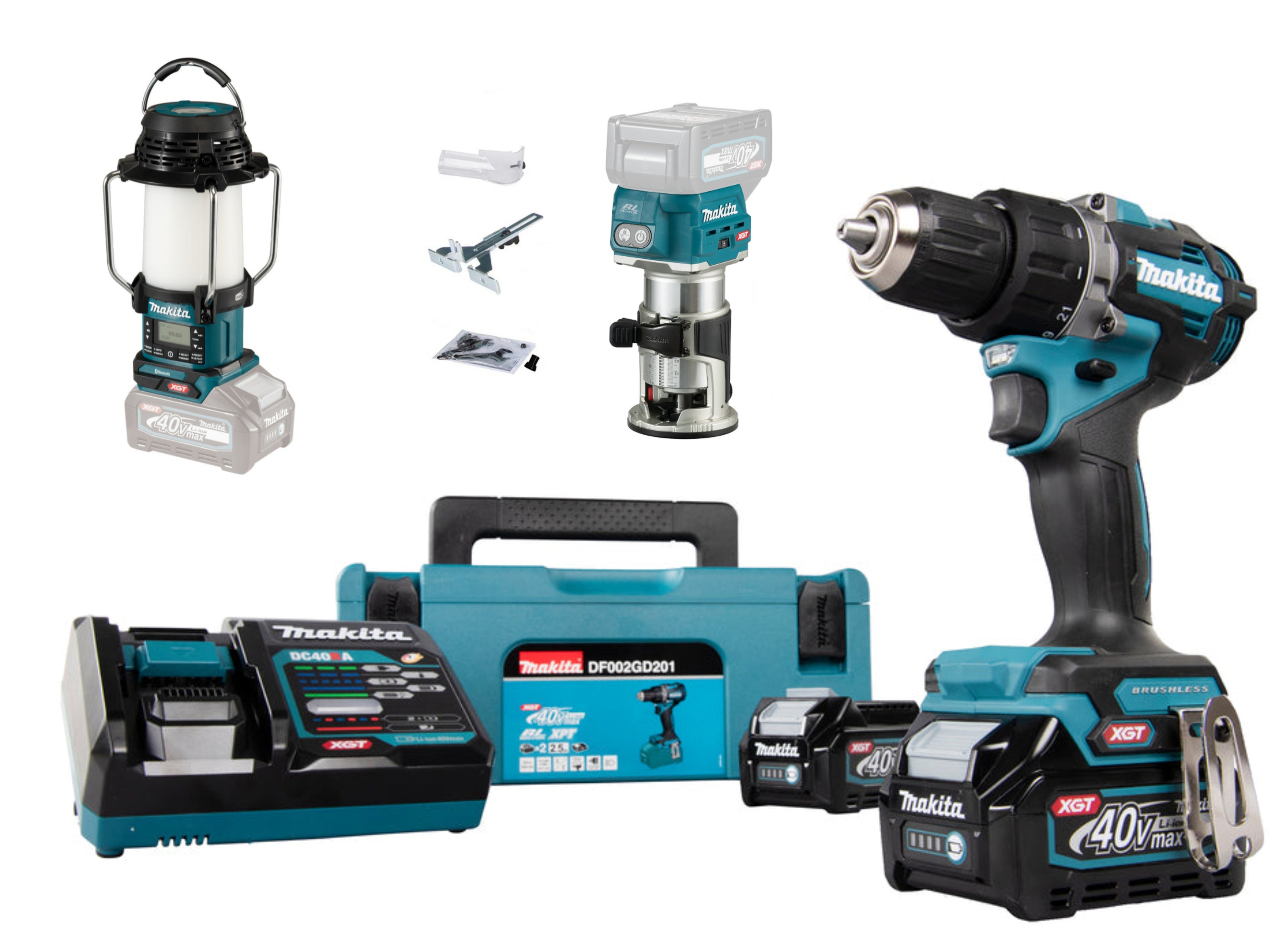 Makita Borrskruvdragare XGT 40V DF002GD201 + Multifräs & Lampa/radio