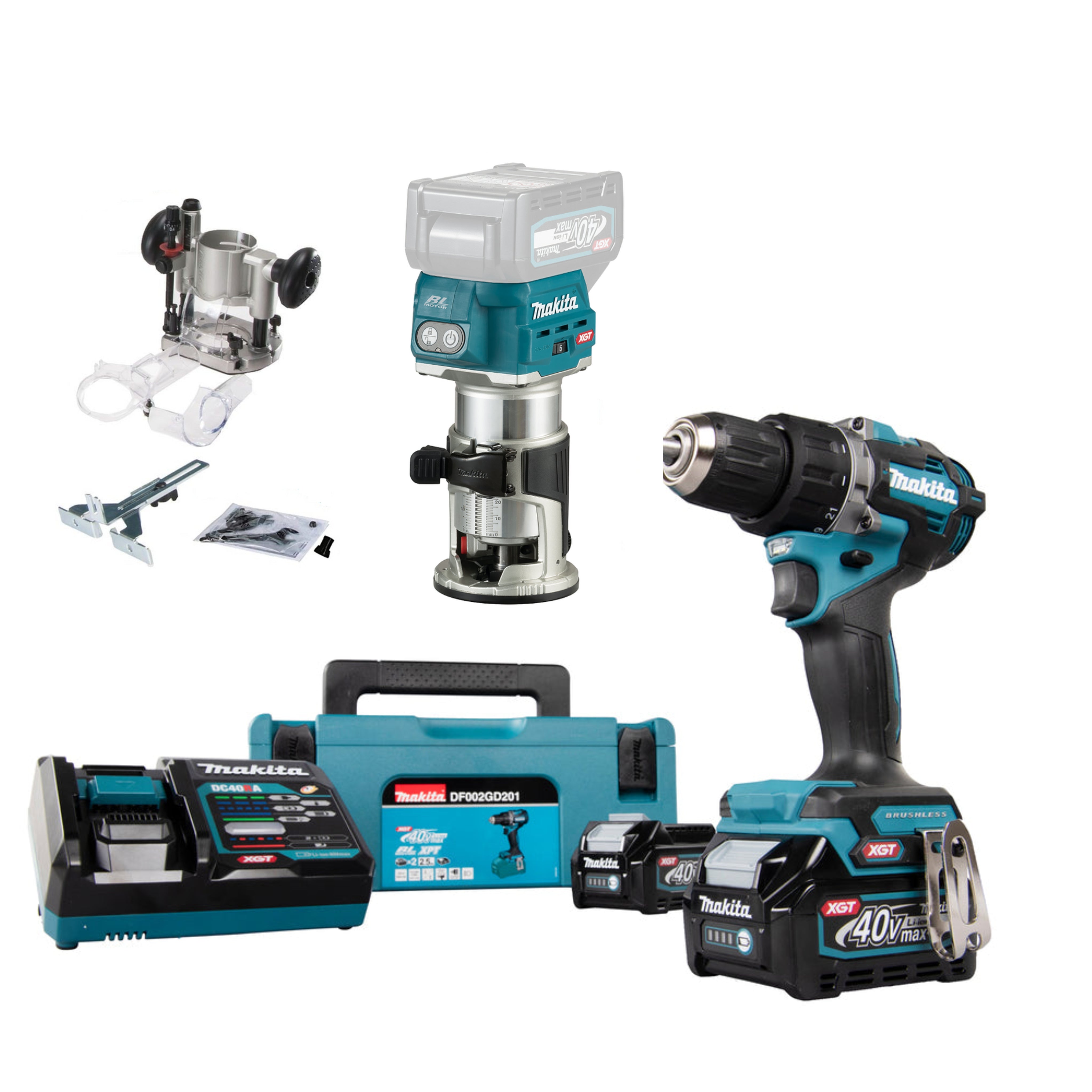 Makita Borrskruvdragare XGT 40V DF002GD201 + Multifräs RT001GZ11